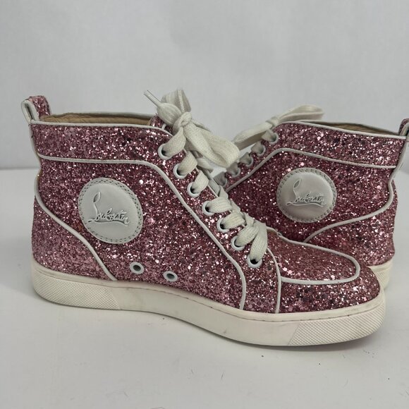 Christian Louboutin Sparkling Pink High-Top Sneakers - Picture 15 of 15